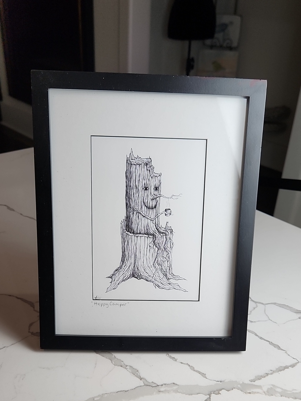 "Happy Camper" Framed Tree Stump Coffee Art Print